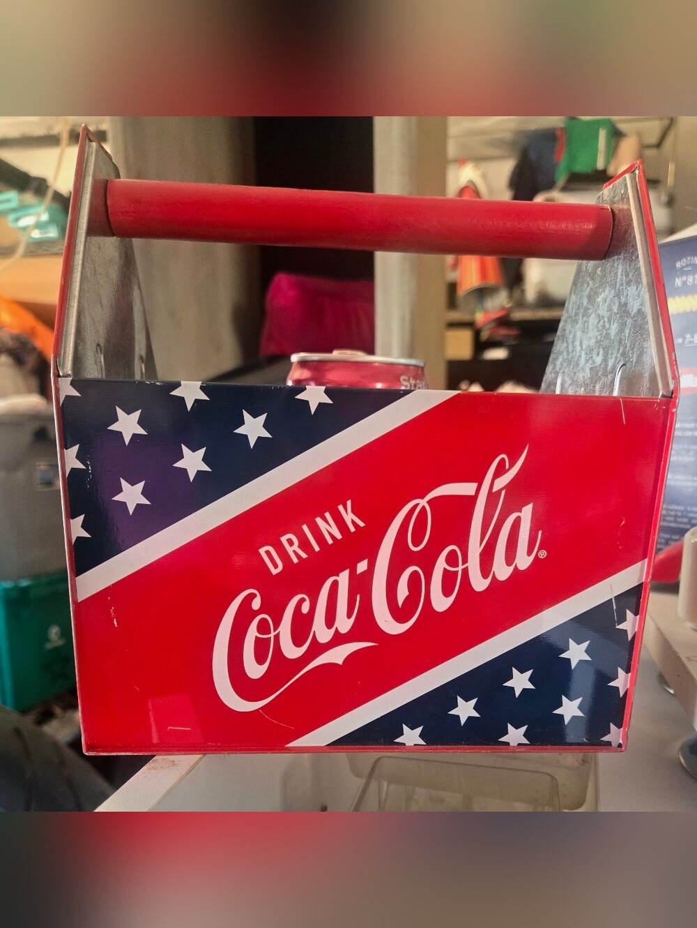 Patriotic USA Coca-Cola Red, Navy and White Star Spangled Metal Utensil Carrier
